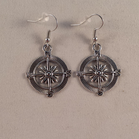Kristy's Jewels Jewelry - Silver Nautical Sail Boat Compass Dangle Earrings Gorgeous Party Gift